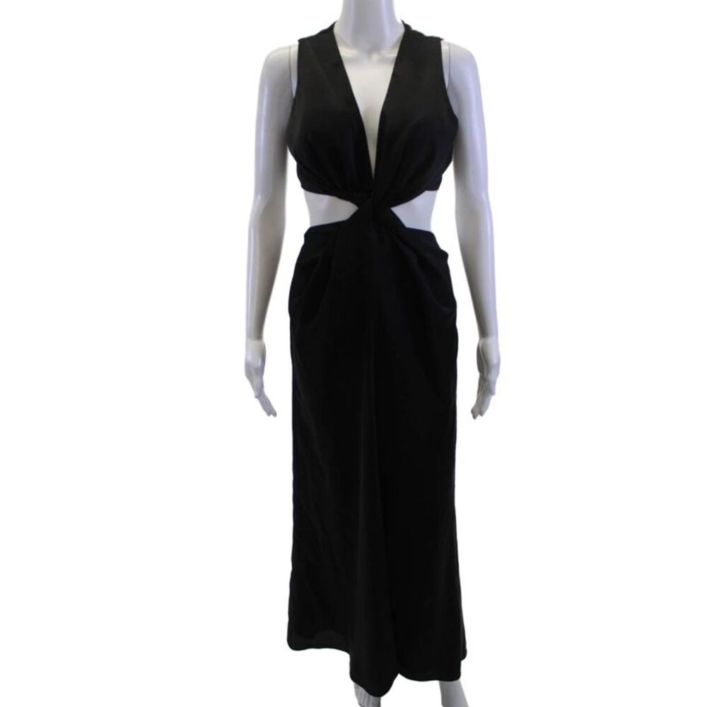 Auteur Womens Maxi Dress Black V-Neck Sleeveless Zip Long Size S